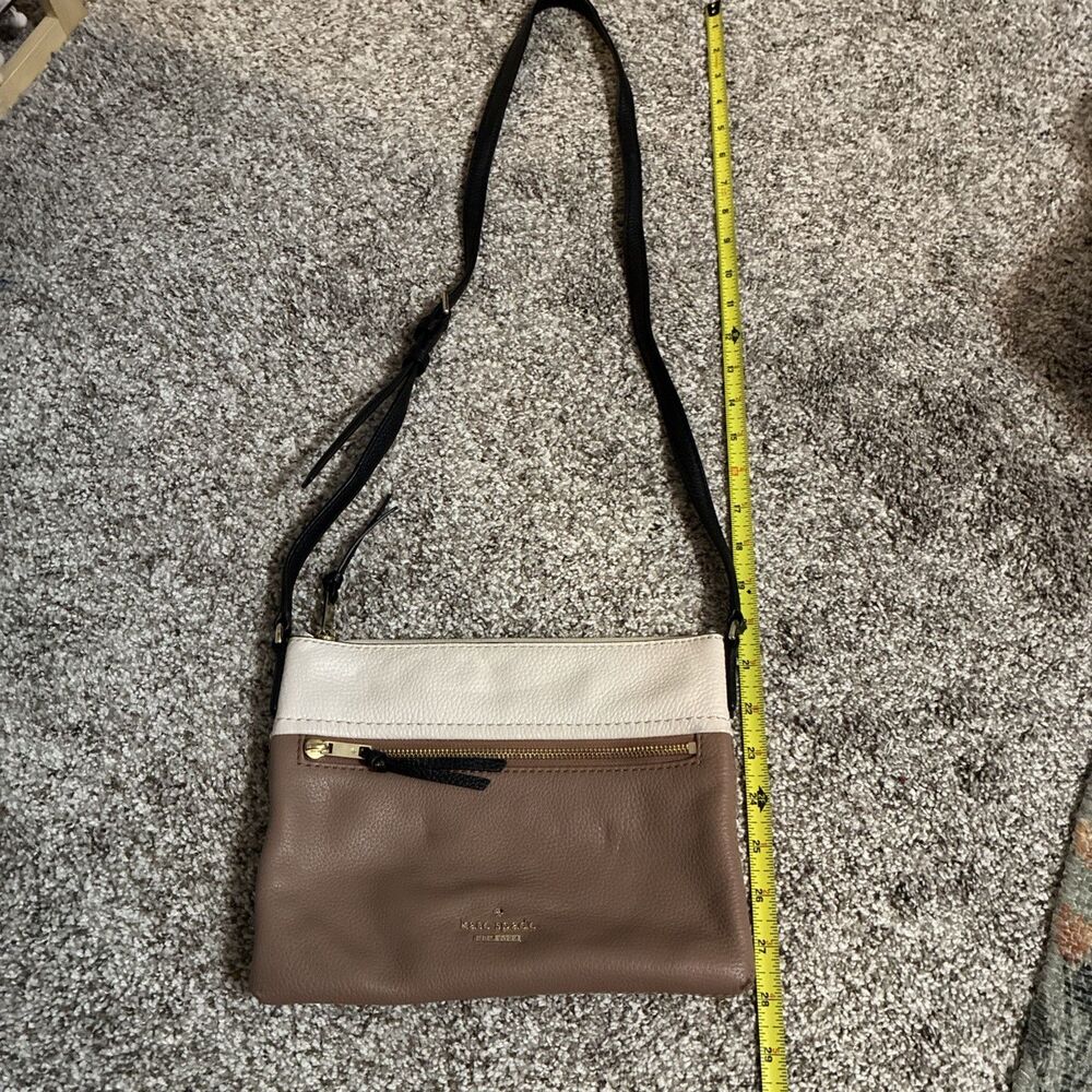 Kate Spade New York Jackson Zip Pebbled Leather Crossbody Bag Tan Cream Black - Picture 10 of 11